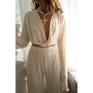 12th Tribe Marcella Champagne Surplice Plisse Top Size S